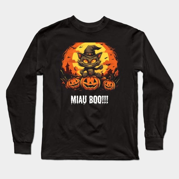 Miaw Halloween Design Cute Cat Long Sleeve T-Shirt by SzlagRPG